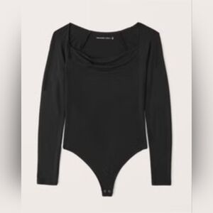 ABERCROMBIE & FITCH LONG SLEEVE DRAPEY COWL NECK THONG BODYSUIT - BLACK XS
